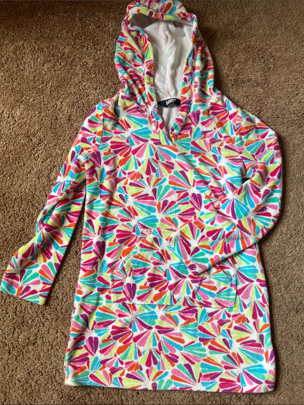 Lands' End Kids Multicolor Floral Hooded Terry Swim Coverup
